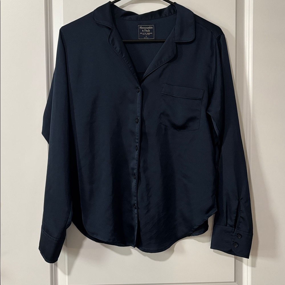 Navy Blue Silky Abercrombie & Fitch Button Down